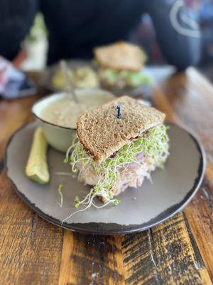 Cranberry Turkey 1/2 Sandwich with a clam chowder