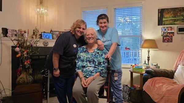 ABC Care Coordinator Kylie and Mum with her caregiver Teresa.