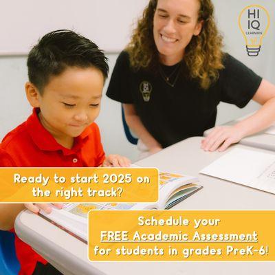 Schedule your FREE academic assessment for students in grades PreK-6! More details on our website, hiiqlearning.com.