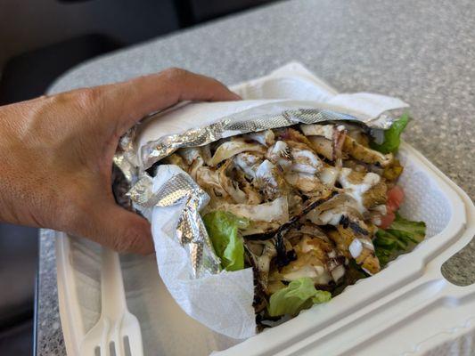 Huge chicken burrito gyro. Tasty.