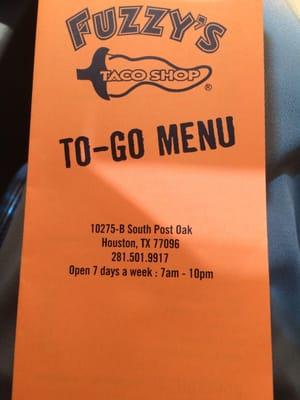 To-Go Menu front page