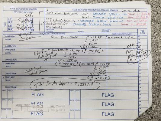 When brought it back in, still having problems. If they would have done the alignment, they would have found ALL of this.