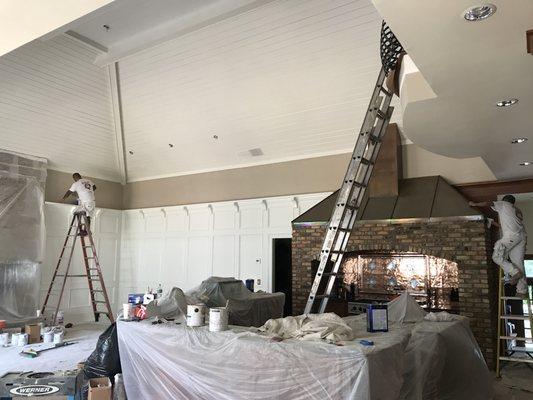Painting a wood ceiling in Buck-head area Atlanta