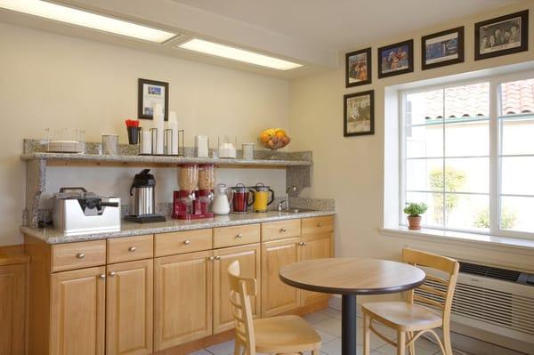 Continental Breakfast Includes; Belgian Waffle, 2 types of cereals, Milk, Juice, and Seattle's Best Coffee.