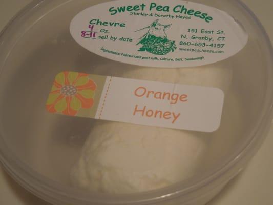 Orange Honey goat cheese from Sweet Pea Farms in North Granby