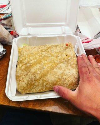 Super Burritto, asked for the wet sauces to put on the side so I didn't have a mess in my bag when I got home.