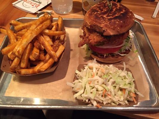 Chicken burger with spicy fries
