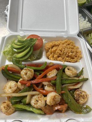 Shrimp fajitas, Serve it with rice and salad and 4 tortillas