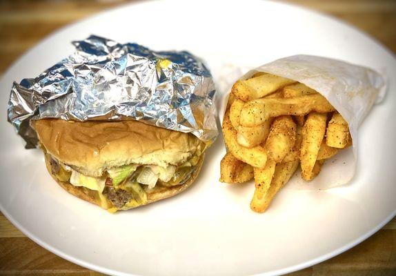 Signature burger and (spiced) fries