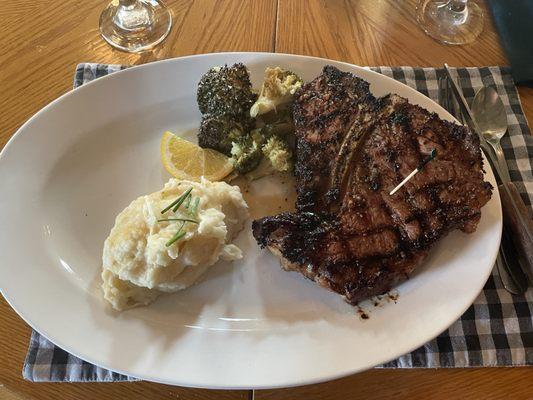 Large T-bone steak, medium rare.