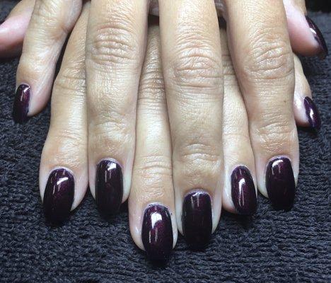 Gel nails with gel polish.