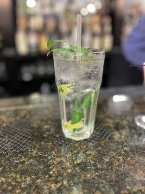 The Ernest Hemingway Mojito. Muddle fresh sprigs of mint, simple syrup (water & sugar or Stevia), fresh lime, ice, rum, and soda. Fabulous!