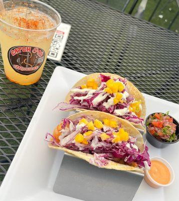 GRILLED shrimp tacos and Lime margarita