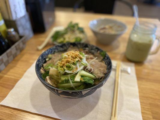 Vegetarian Pho + Brisket and a Matcha Milk Tea