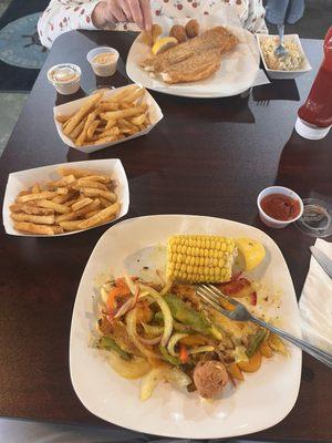 Fried flounder and grilled whitefish.