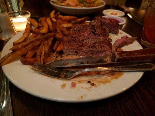 Overcooked steak frites..asked for medium rare and was served rubber. Asked for potato gratin and was served fries.