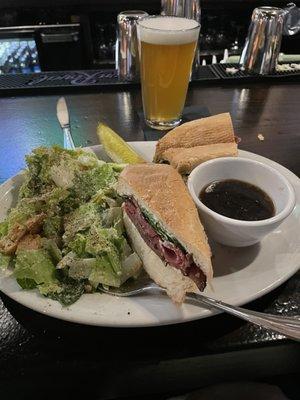 French dip au jus and Caesar Salad