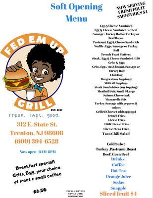 Temporary Soft Opening Menu!