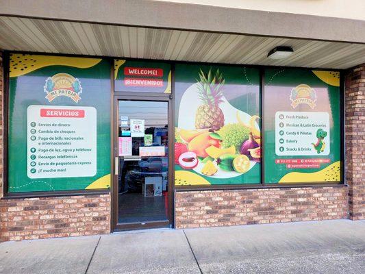 Storefront micro-perforated vinyl designed for advertising, privacy, and light transmission.