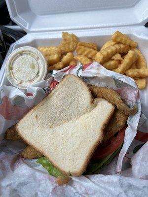 Whiting sandwich, fries and Cole slaw