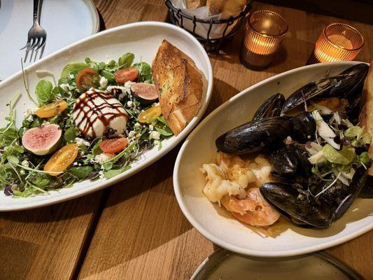 Fig salad, mussels & shrimp