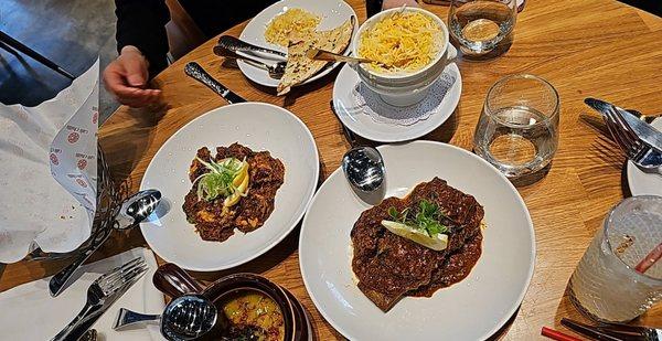 Garlic-chive Naan, Saffron Rice, Beef shortRibs, Peel daal yellow Lentil, Chicken Rendang 3