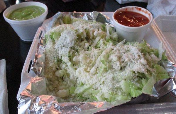 Chicken sopes under the lettuce lol