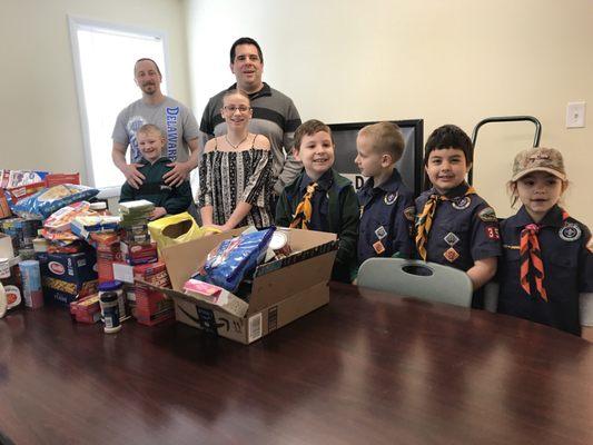 Cub Scout Pack 351 donated lots of food collected from neighbors, family and friends through our Scouting For Food annual service project.