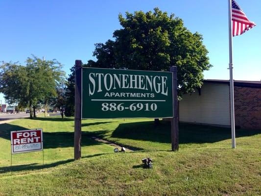 Stone Henge road sign makes finding the apartments easy.