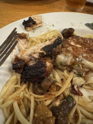 This is the Chicken Mushroom Marsala Linguine-seriously burned chicken.