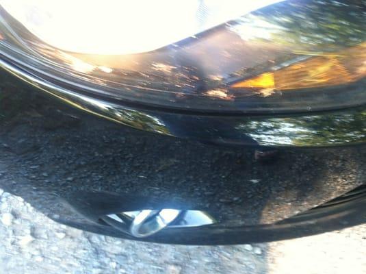 Front of car immediately after being washed