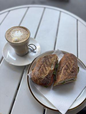 Panini and pistachio latte
