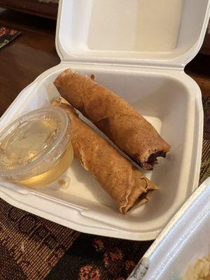 Burnt egg rolls and yellow water?