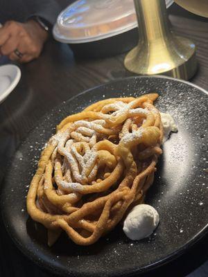 Peaches and cream funnel cake