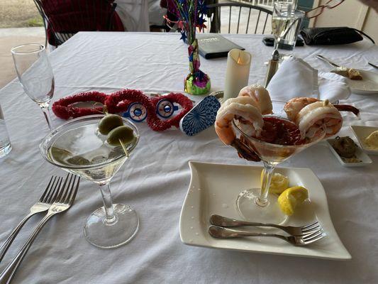 The shrimp cocktail, and party favors for your birthday celebration.