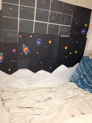 This is the "Lunar Landing" pretend play area created during our space unit!