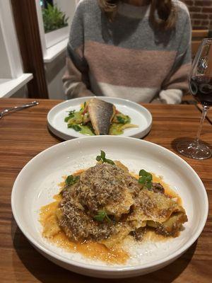 Pappardelle and Branzino