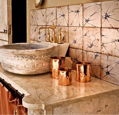 James Faucetry in Polished Brass with Reclaimed French Marble Sink