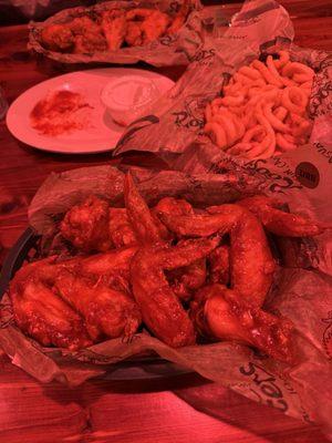 traditional wings and curly fries