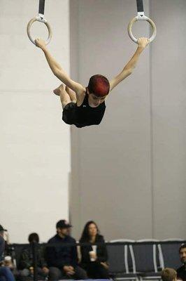 My son representing Gymnastics Zone Boys Level 4 team at Spirit of the Flame 2016-17