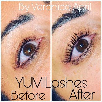 Beautiful before and after a Keratin Lash Lift: YumiLash Brand