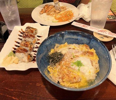 Cincy roll, pork katsu don, salmon teriyaki