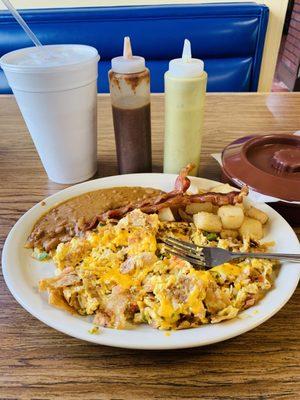 The Migas plate, I ordered it with bacon pretty good and the service was on point