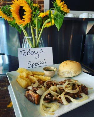 Lechon (Pork) with Fried Yuca and Fresh made Cuban Bread
