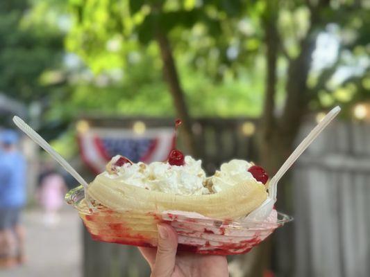 Brian's banana split (2 scoops, syrup and topping)