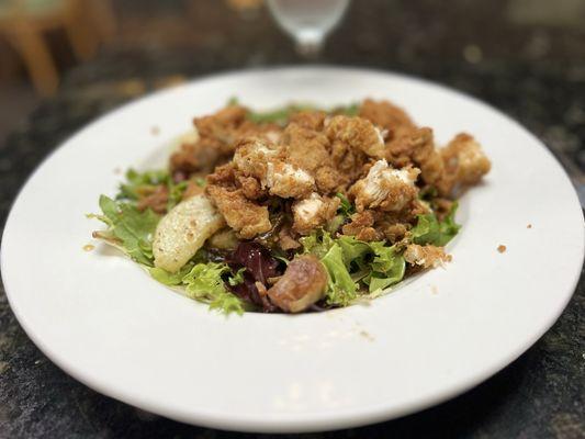 Brussel Sprout Salad with fried chicken