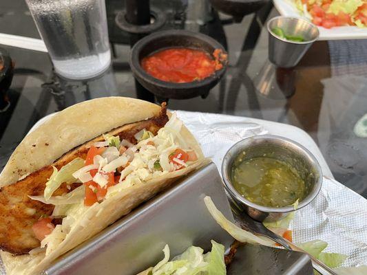 Fish Tacos with magical green salsa