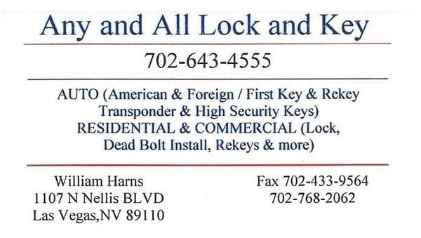 Any and All Lock and Key