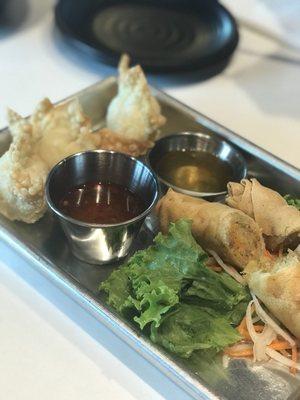 Spring rolls and crab puffs