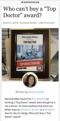 Dr. Baravarian advertises this scam award in his different locations